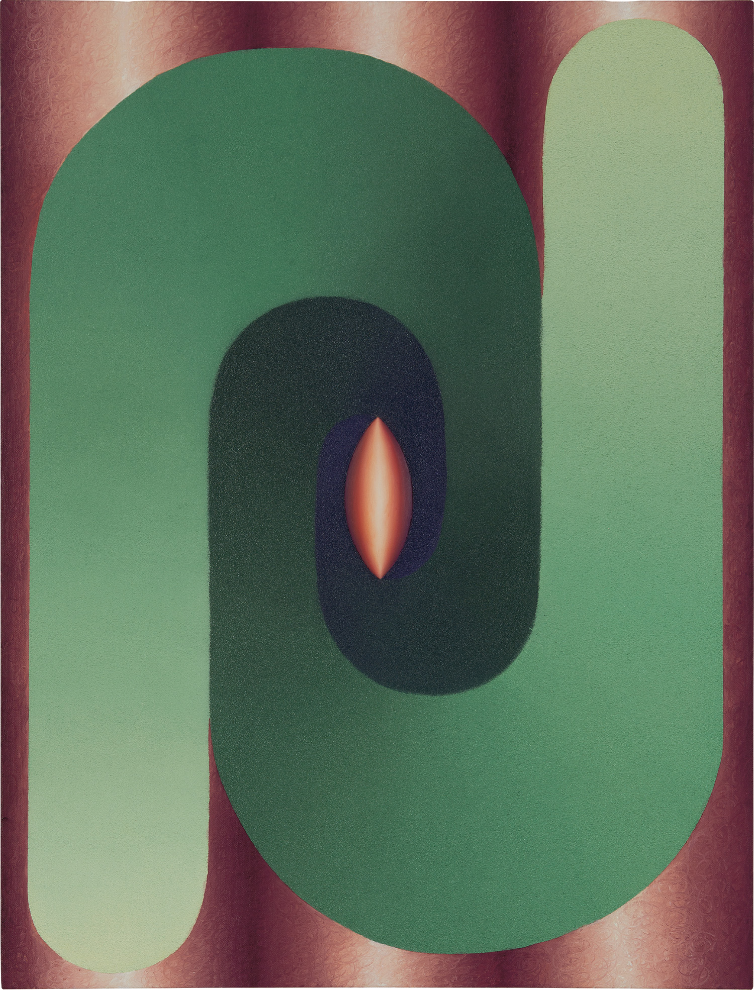 <p><strong>LOIE HOLLOWELL</strong><em> Linked Lingam in green, purple, and orange</em>, 2018</p>
