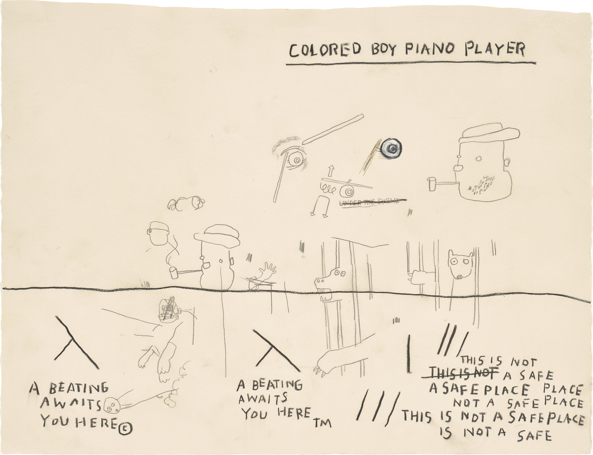 <p><strong>JEAN-MICHEL BASQUIAT</strong> <em>Untitled (Colored Boy Piano Player),</em> 1987</p>