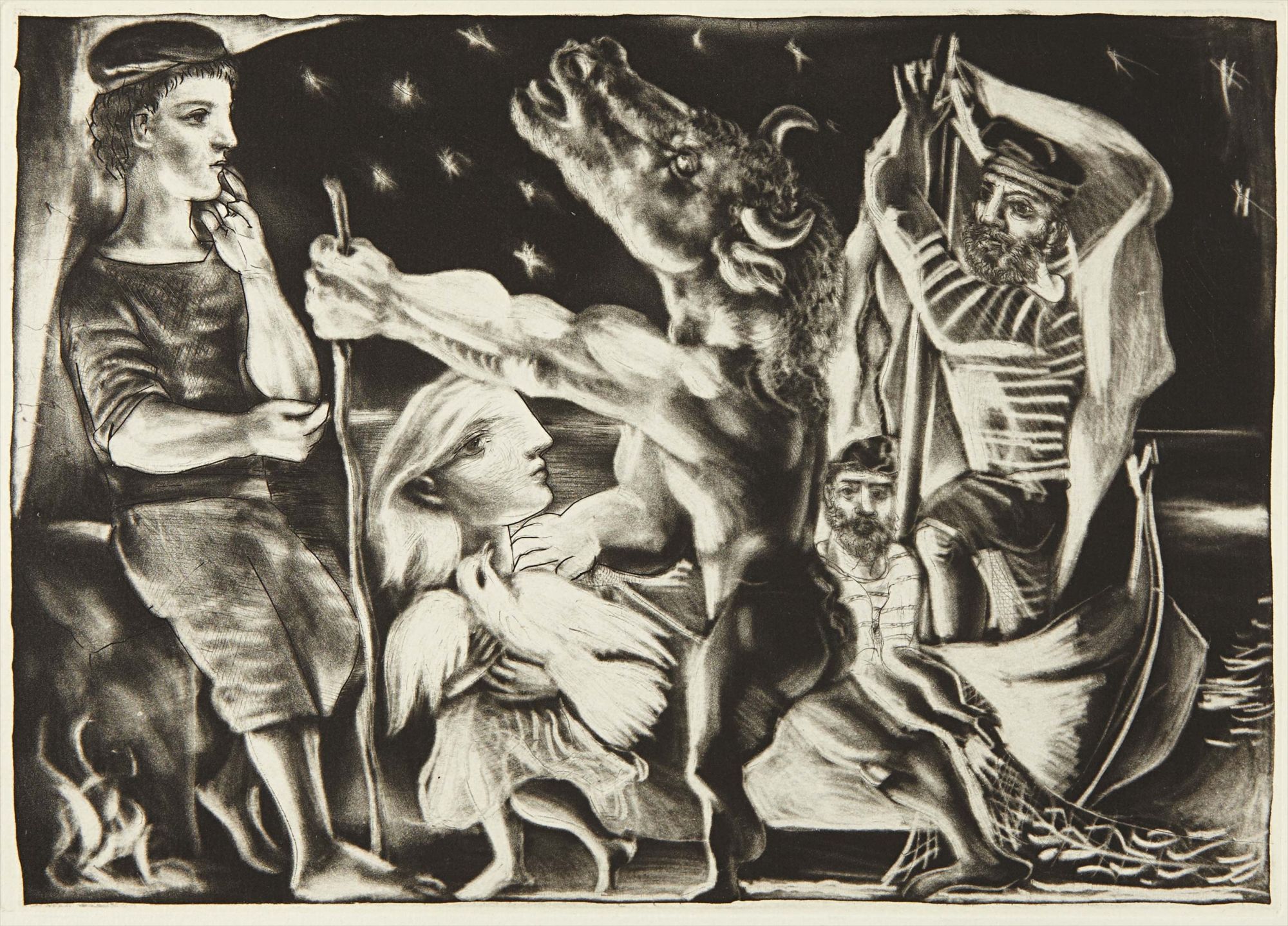 <b>PABLO PICASSO</b> <i>Minotaur aveugle guid&#233; fillette dans la nuit, plate 97 from La suite Vollard</i>, 1934