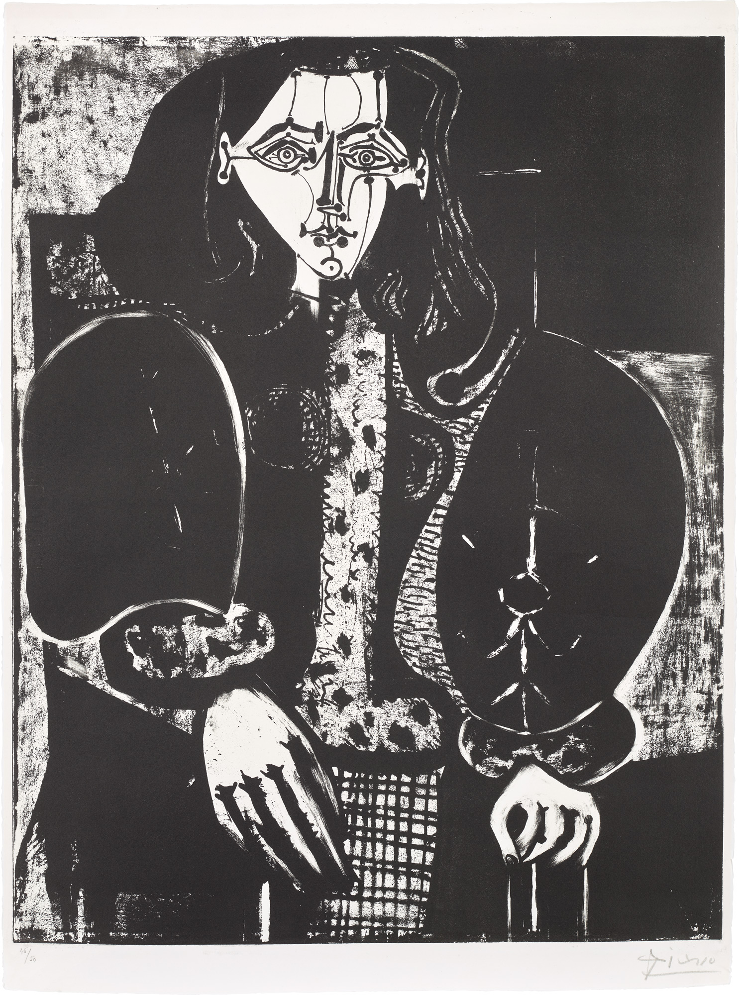 <p><strong>PABLO PICASSO </strong><em>Femme au fauteuil No. 1 (d'après le rouge) (Woman in Armchair No. 1, from the red)</em>, 1948</p>