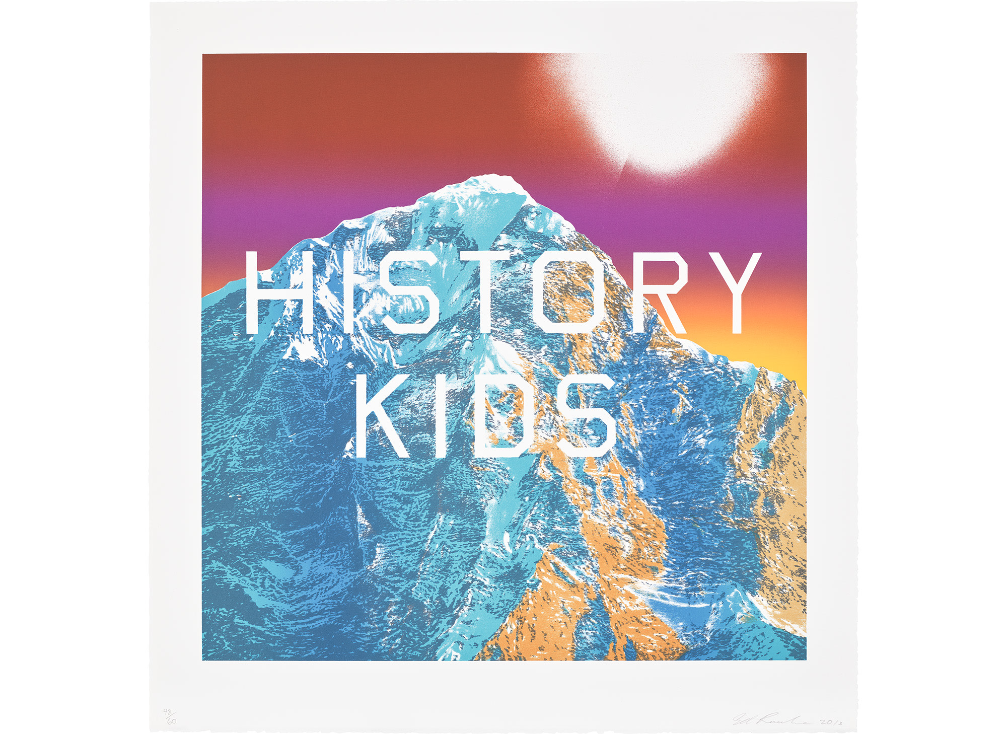 <p><strong>ED RUSCHA</strong>&nbsp;<em>History Kids,</em>&nbsp;from&nbsp;<em>Mountain Prints</em>, 2013</p>
