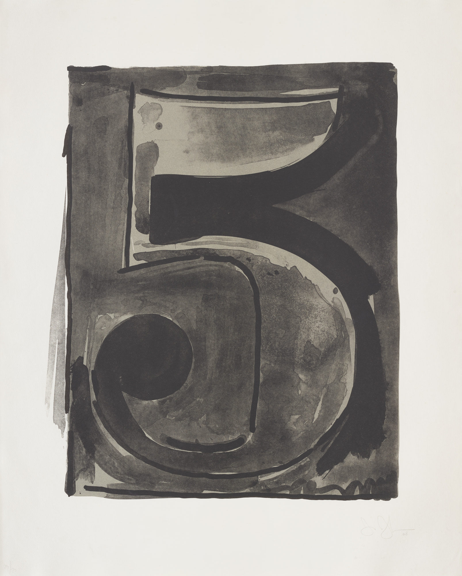 <p><strong>JASPER JOHNS</strong> <em>Figure 5, from Black Numeral Series</em>, 1968</p>