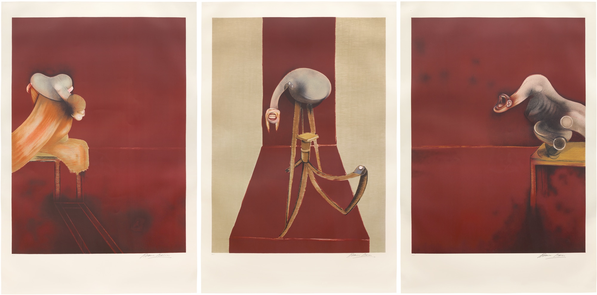 <p><strong>FRANCIS BACON</strong> <em>Deuxième version du triptyque 1944 (after, Second Version of the Triptych, 1944)</em>, 1989</p>