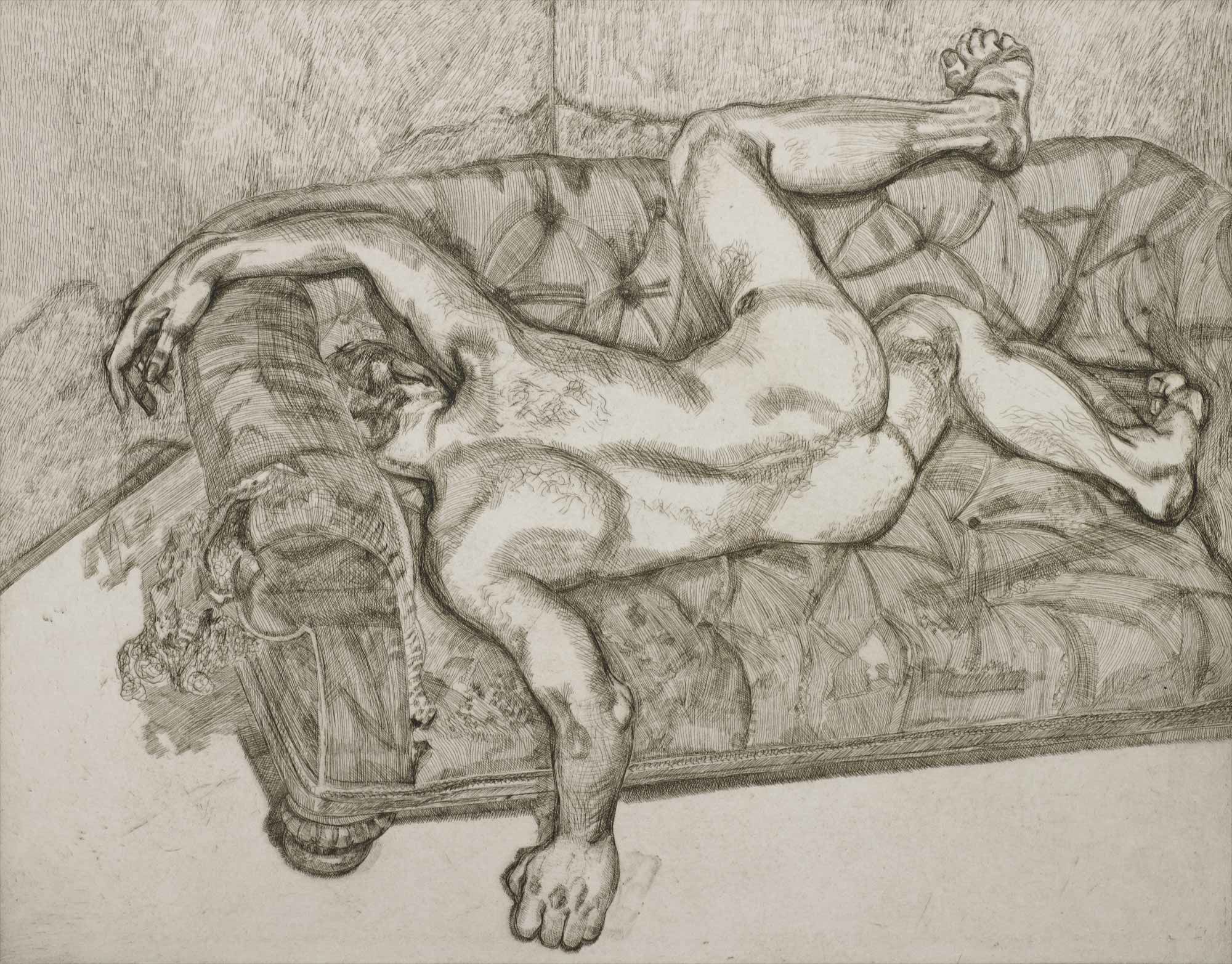<b>LUCIAN FREUD</b> <i>Naked Man on a Sofa</i>, c. 1985