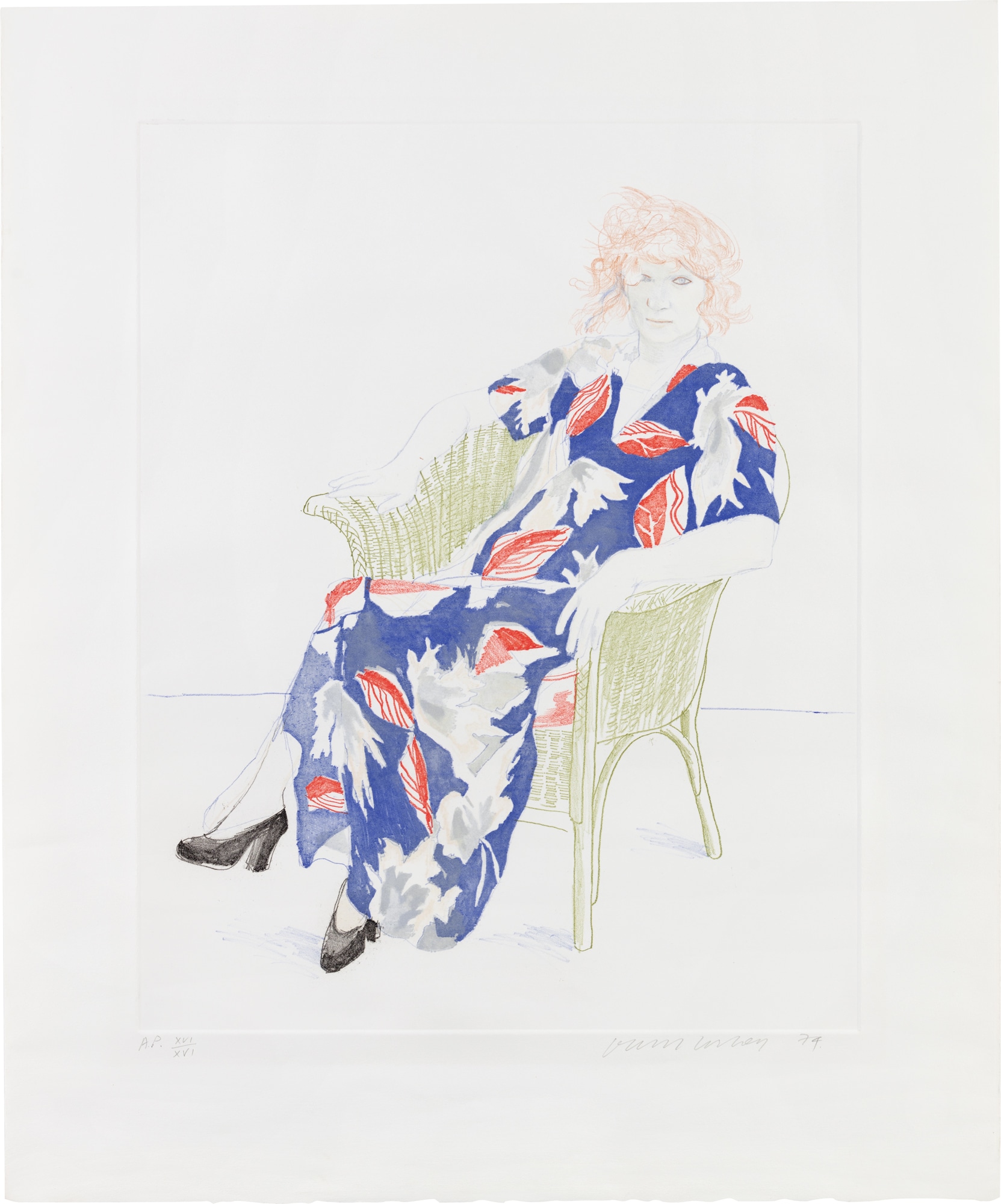 <p><strong>DAVID HOCKNEY</strong> <em>Celia in a Wicker Chair</em>, 1974</p>
