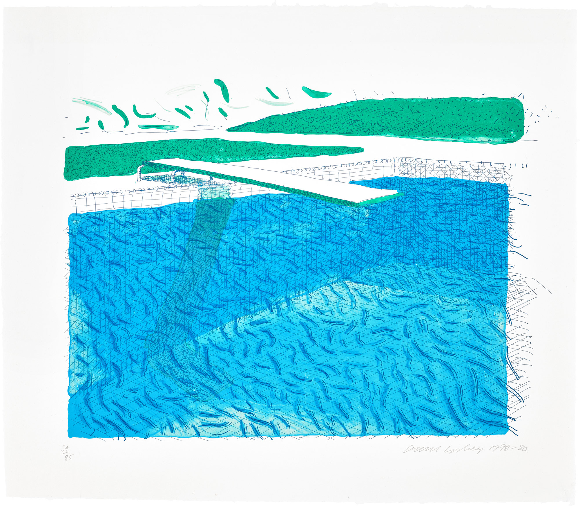 <p><strong>DAVID HOCKNEY</strong> <em>Lithographic Water Made of Lines, Crayon, and Two Blue Washes,</em> 1978-80</p>