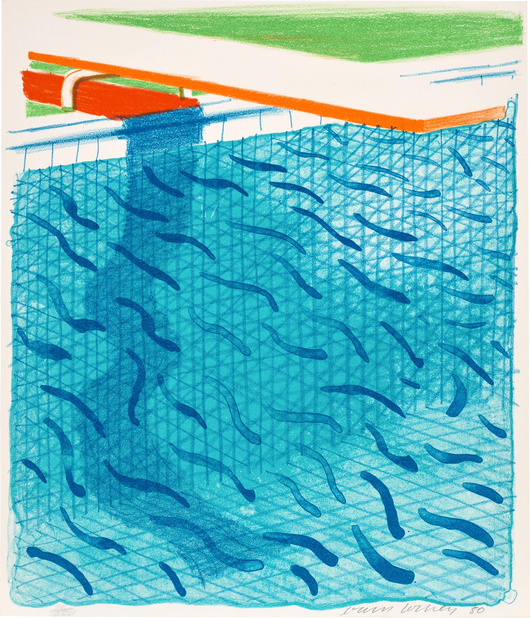<p><strong>DAVID HOCKNEY</strong> <em>Pool Made with Paper and Blue Ink for Book, from Paper Pools,</em> 1980</p>