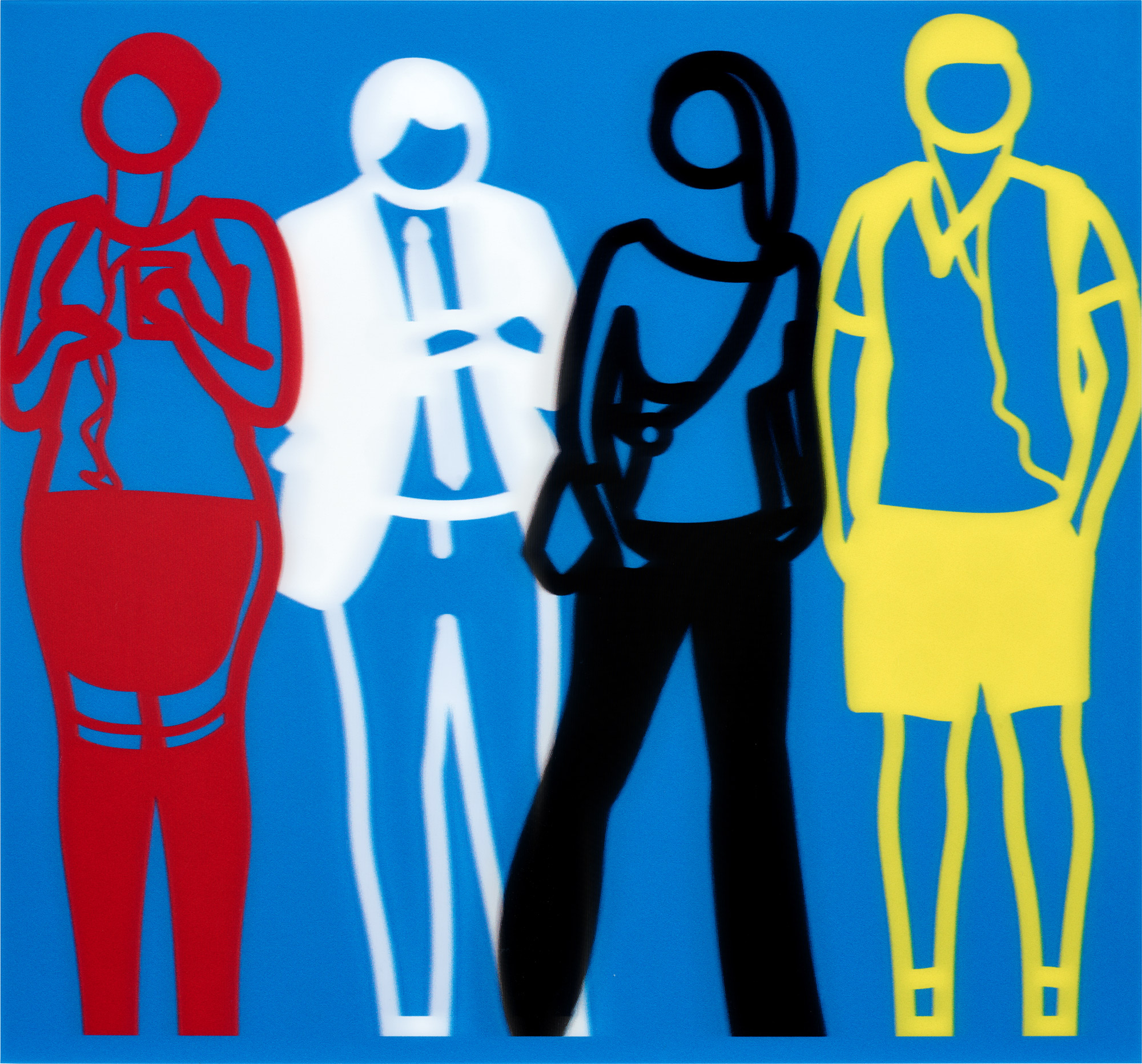 <p><strong>JULIAN OPIE</strong> <em>Red White Black Yellow,</em> from <em>Standing People,</em> 2019</p>