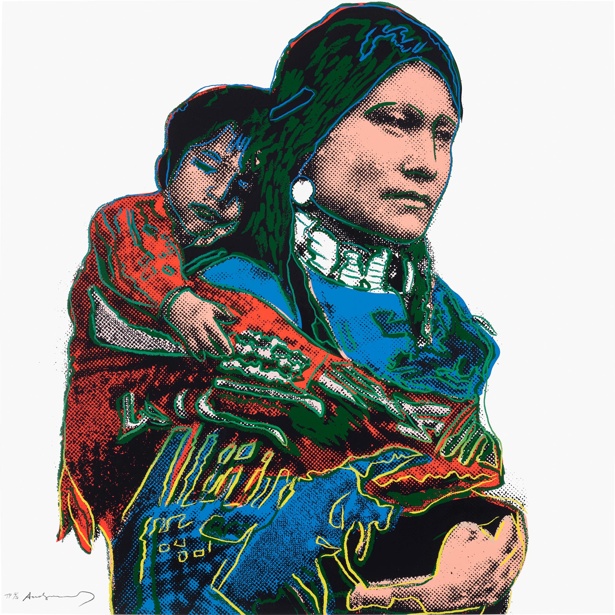 <p><strong>ANDY WARHOL</strong> <em>Mother and Child</em>, from <em>Cowboys and Indians</em>, 1986</p>