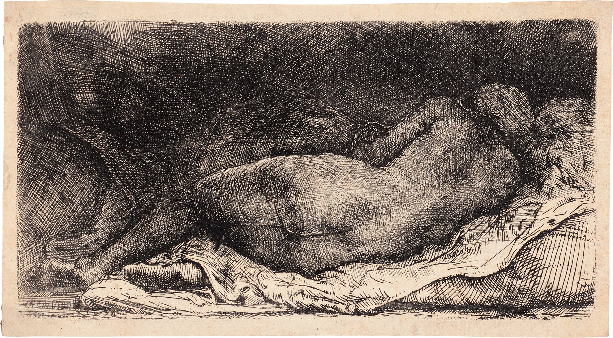 <p><strong>REMBRANDT HARMENSZ. VAN RIJN</strong> <em>Nude Lying Down</em>, 1658</p>
