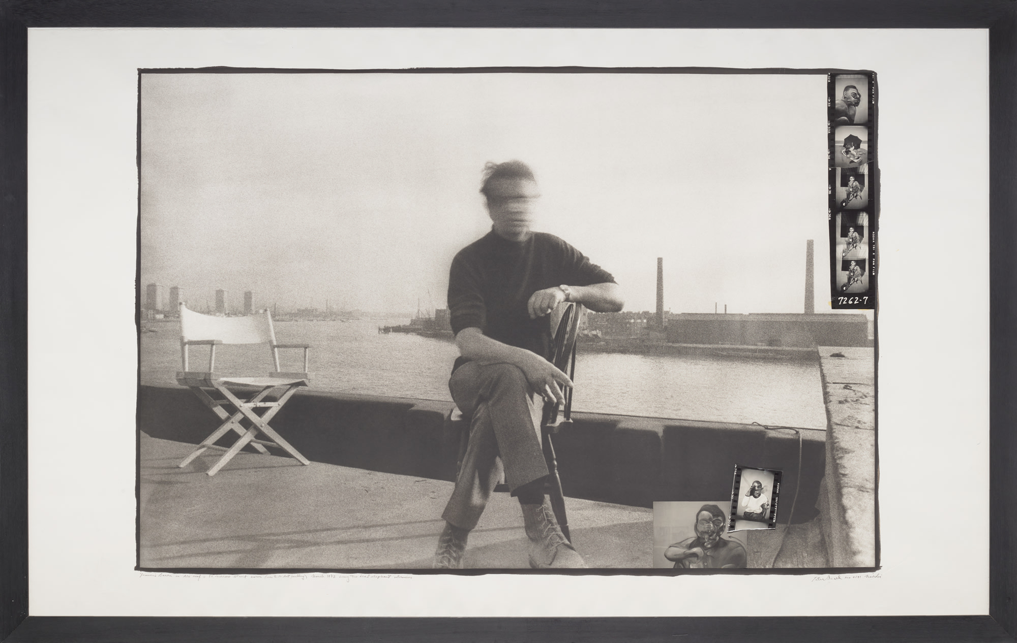 <p><strong>PETER BEARD</strong>&nbsp;<em>Francis Bacon on his roof at 80 Narrow Street, London (soon to be lost gambling), during the dead elephant interviews, March,</em> 1972</p>
