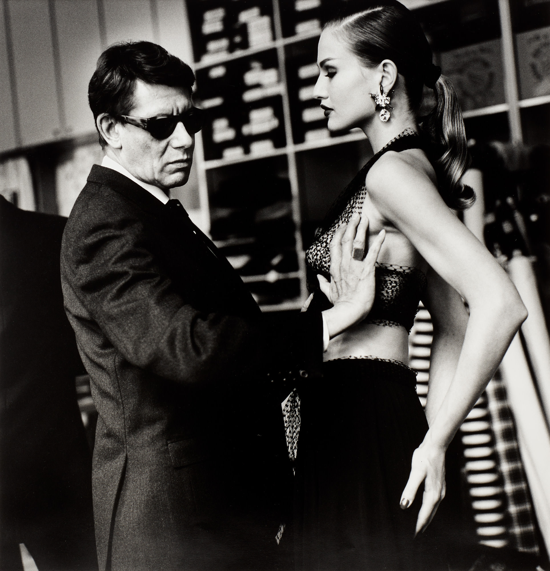 <p><strong>HELMUT NEWTON</strong> <em>Yves St. Laurent Creating A Dress,</em> Paris, 1991</p>