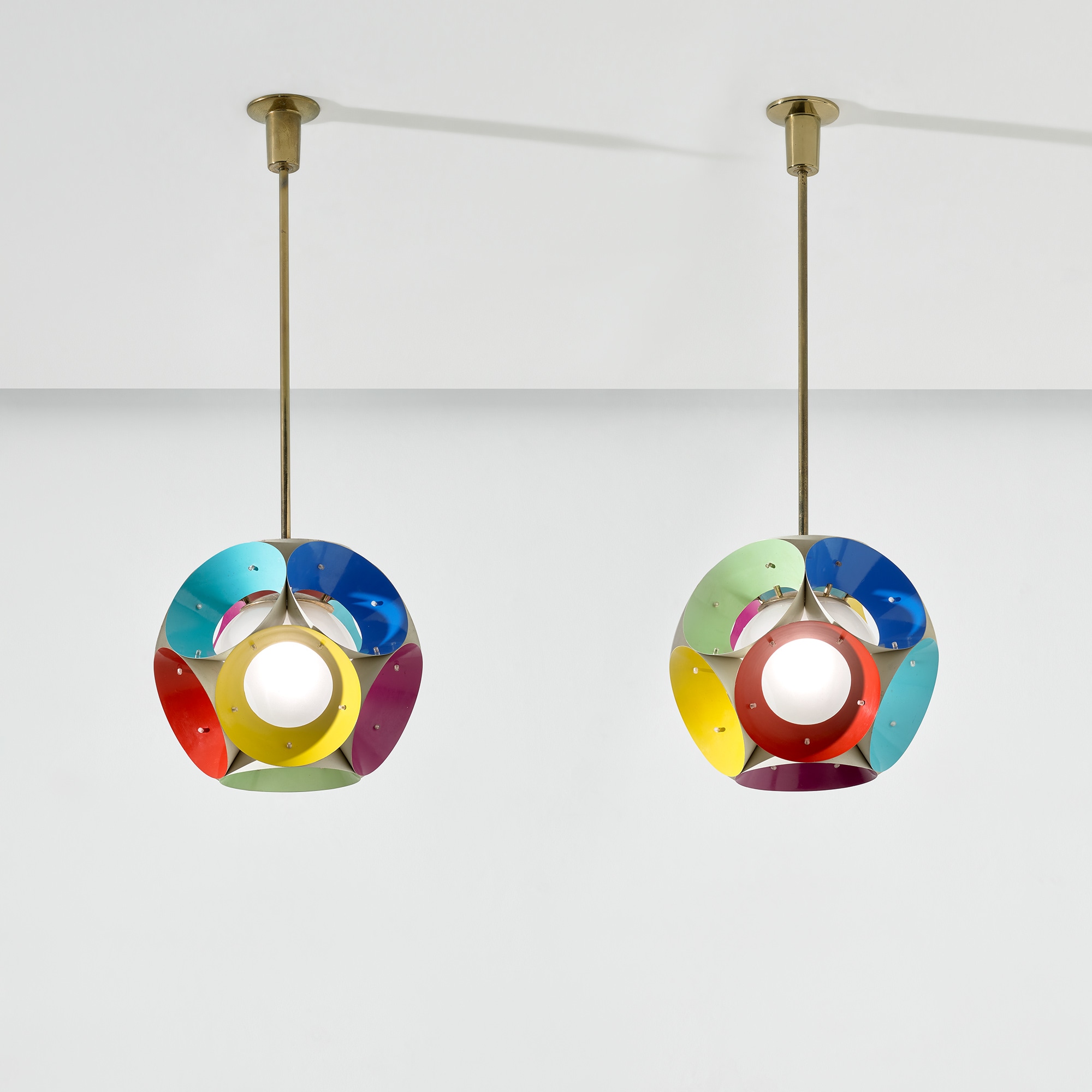 <p><strong>ANGELO LELII</strong> <em>Pair of rare ceiling lights, </em>circa 1963</p>
