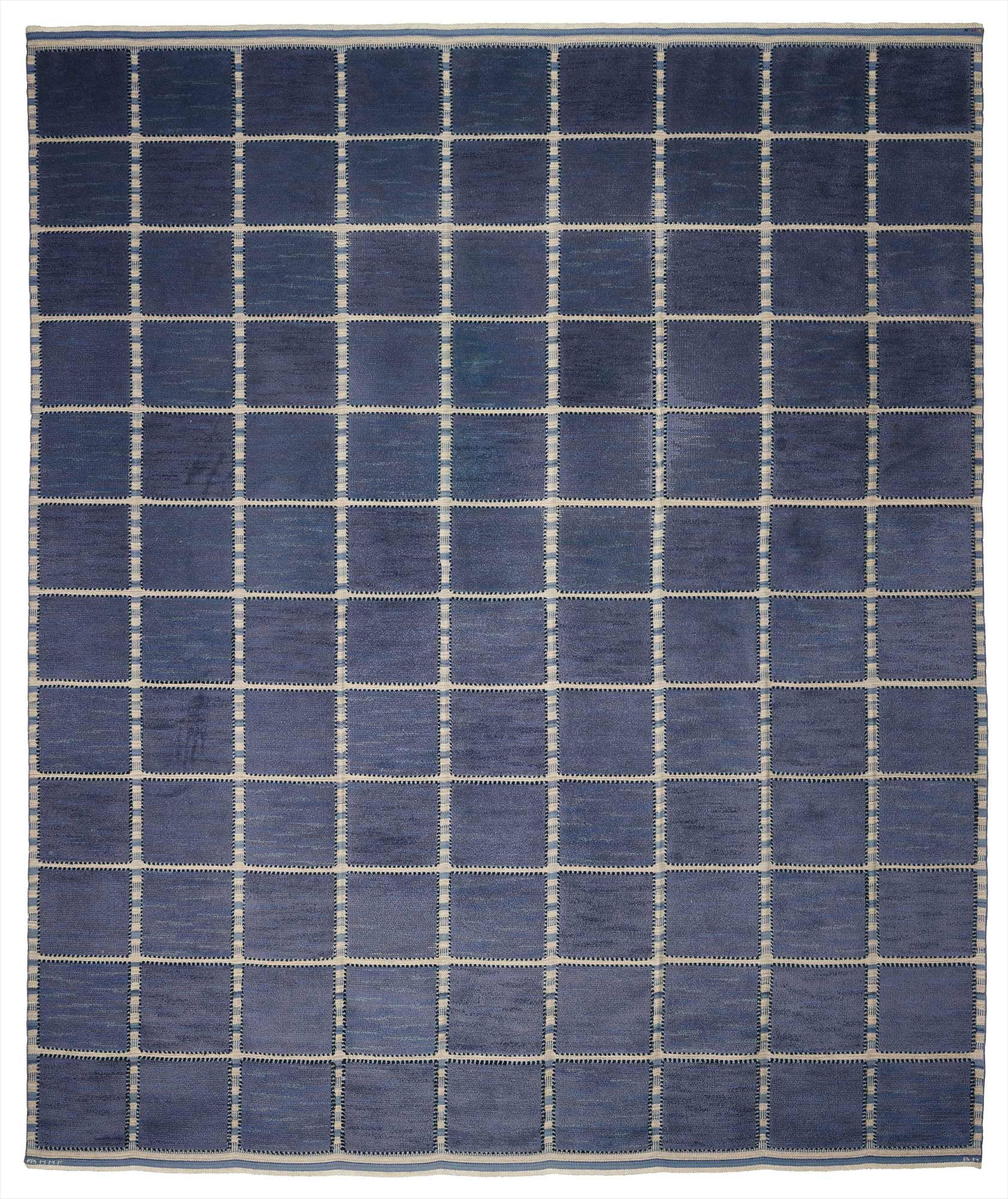 <b>BARBRO NILSSON</b> <i>Large 'Gyllenrutan, bl&#229; (The Golden Square, blue)' rug</i>, designed 1945