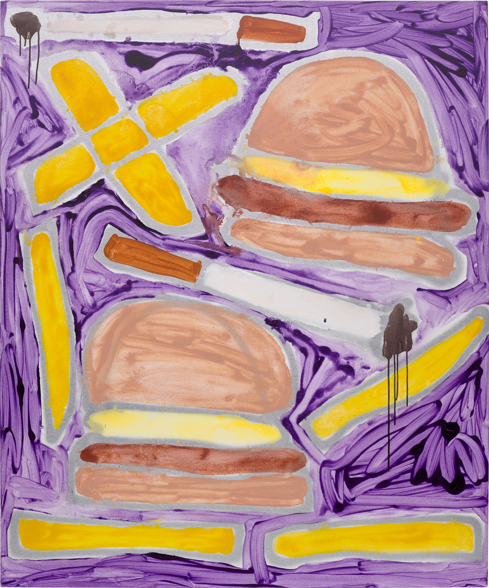 <p><strong>KATHERINE BERNHARDT</strong> <em>Hamburgers French Fries and Cigarettes</em>, 2014</p>