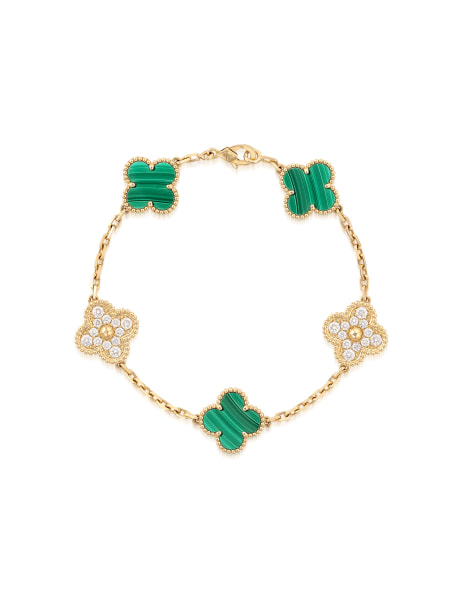 Van Cleef & Arpels Pink Gold Sweet Alhambra Clover Bracelet,Malachite