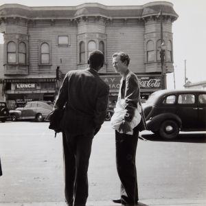 Dorothea Lange - Two Men Talking on the Street (Oakland or Richmond, California)