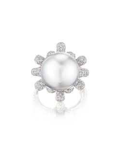NoArtist - Cultured Pearl and Diamond Ring