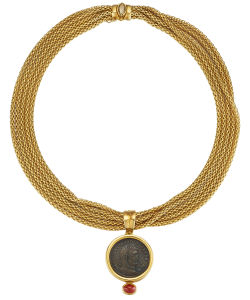 NoArtist - Ancient Coin and Ruby Pendant Necklace