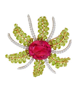 NoArtist - Tourmaline, Peridot and Diamond Brooch