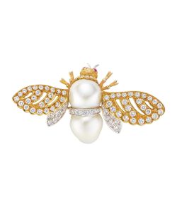 NoArtist - Cultured Pearl and Diamond Brooch