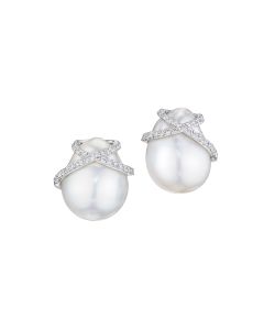 NoArtist - Pair of Cultured Pearl and Diamond Earclips