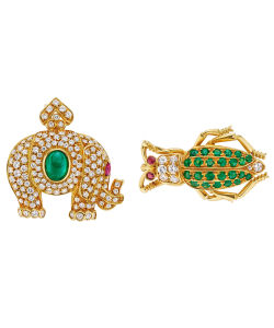 NoArtist - Lot of Emerald, Ruby and Diamond Brooches