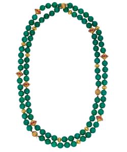 NoArtist - Chrysoprase and Ruby Bead Necklace Set