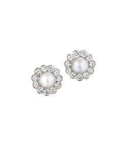 NoArtist - Pair of Cultured Pearl and Diamond Earrings