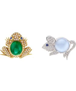 NoArtist - Lot of Chalcedony, Emerald, Sapphire and Diamond Brooches