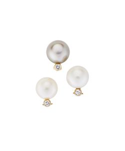 NoArtist - Cultured Pearl and Diamond Earclips