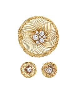 NoArtist - Diamond Brooch and Earclip Set