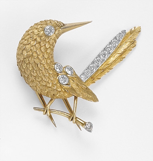 Gold and Diamond Bird Brooch 