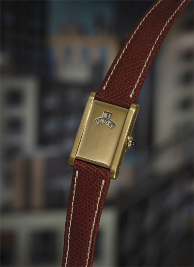 Cartier Tank Louis Small Yellow Gold Brown Strap Ladies Watch Auction
