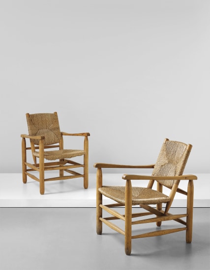 Charlotte Perriand pair of low lounge chairs, France, 1968