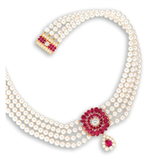 Mikimoto A Cultured Pearl Ruby And Diamond Necklace Phillips - Mikimoto Pearl Pendant With Diamond