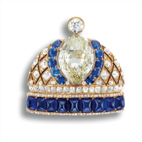 Sapphire and Diamond 'Crown' Brooch 