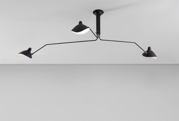 Serge Mouille Three Arm Adjustable Ceiling Light With