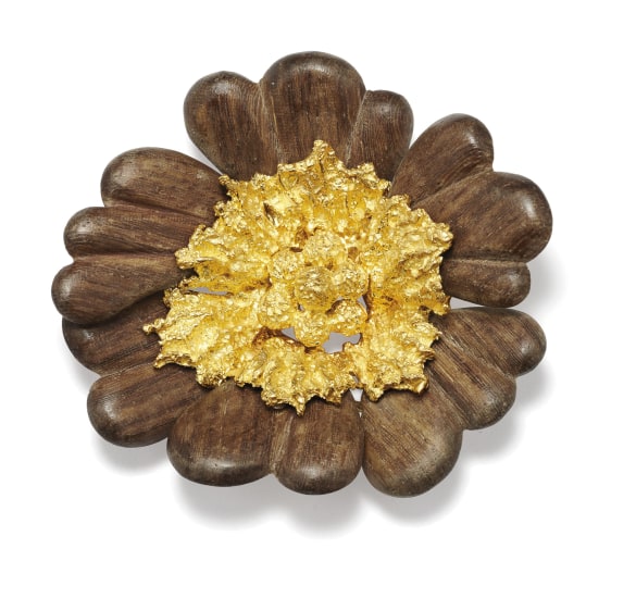 A Wood and Gold Brooch