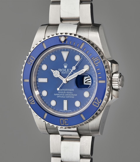 wristwatch with blue ceramic bezel 