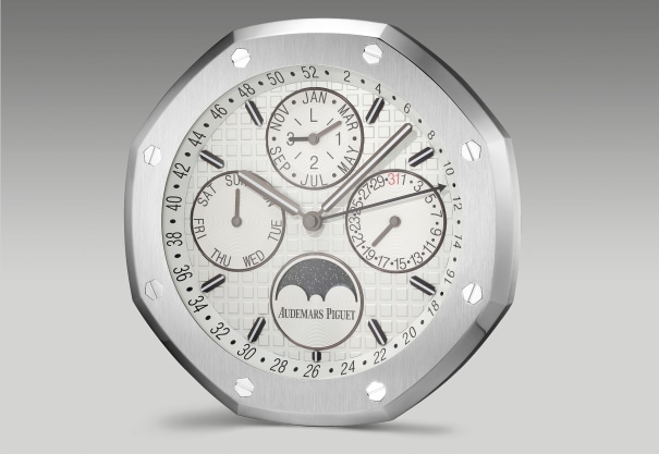 Audemars Piguet A Fine And Impressive Stainless Steel Quartz Perpetual Calendar Wall Clock With Moon Phases Weekly Leap Year Indication Presentation Box Circa 2018 The Hong Kong Watch - Breitling Navitimer Wall Clock