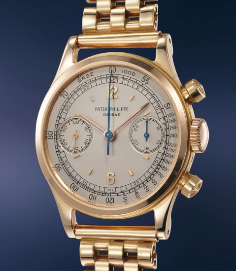 An extremely attractive, collectible and well-preserved pink gold chronograph wristwatch with bracelet