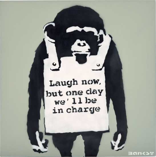 BANKSY Monkey Laugh Now But One Day We'll Be In Charge - Banksy