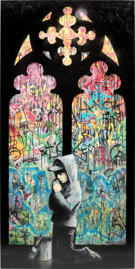 Banksy's monumental stained glass window – Forgive us our trespassing